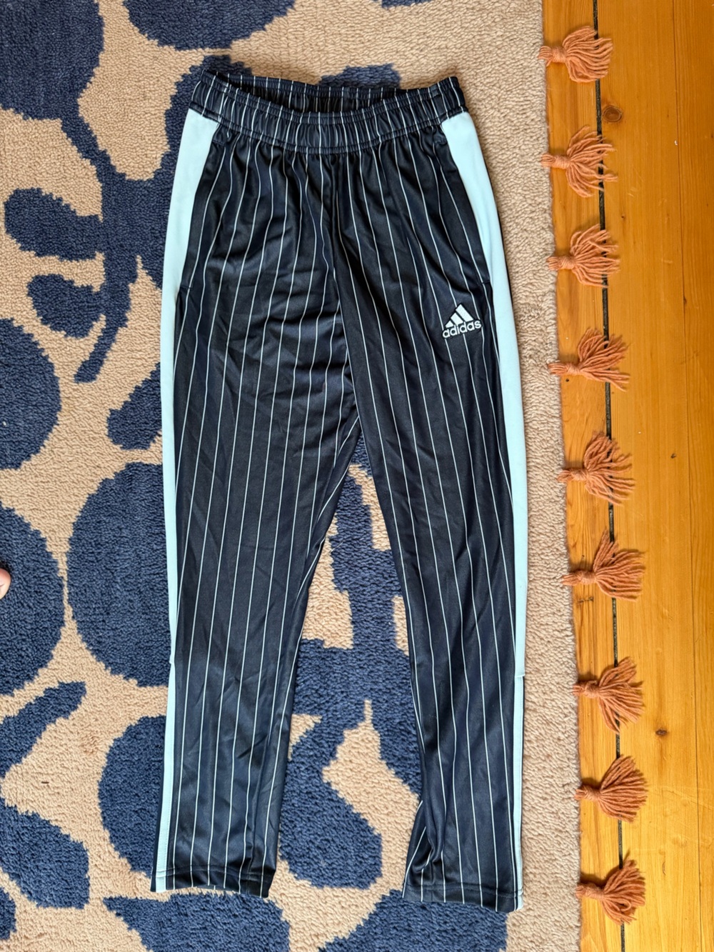 adidas kids navy Pinstripe Joggers with Light Blue Side Trim medium NWOT